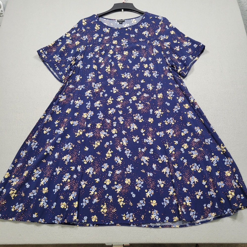 Torrid Womens Blue Floral Rayon Short Sleeve Babydoll Mini Dress Plus Size 2